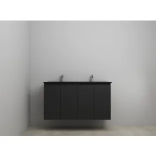 Sanilet bathroom furniture with doors - construction kit - Acrylic black - Matt black - 120x46x67 cm - 4 doors - 2 tap holes - Without mirror