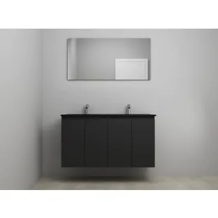 Sanilet bathroom furniture with doors - construction kit - Acrylic black - Matt black - 120x46x67 cm - 4 doors - 2 tap holes - With mirror