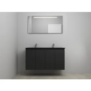 Sanilet bathroom furniture with doors - construction kit - Acrylic black - Matt black - 120x46x67 cm - 4 doors - 2 tap holes - LED mirror