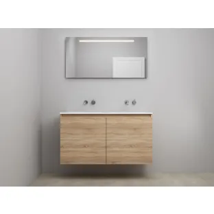 Sanilet bathroom furniture with doors - construction kit - Acrylic white - Oak - 120x46x67 cm - 2 doors - No tap hole - LED mirror