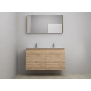 Sanilet bathroom furniture with doors - construction kit - Acrylic white - Oak - 120x46x67 cm - 2 doors - 2 tap holes - Mirror cabinet