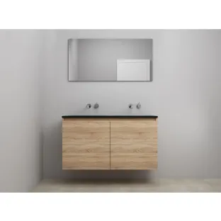 Sanilet bathroom furniture with doors - construction kit - Acrylic black - Oak - 120x46x67 cm - 2 doors - No tap hole - With mirror