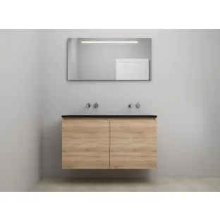 Sanilet bathroom furniture with doors - construction kit - Acrylic black - Oak - 120x46x67 cm - 2 doors - No tap hole - LED mirror