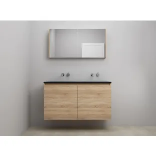 Sanilet bathroom furniture with doors - assembled - Acrylic black - Oak - 120x46x67 cm - 2 doors - No tap hole - Mirror cabinet