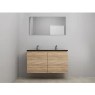 Sanilet bathroom furniture with doors - construction kit - Acrylic black - Oak - 120x46x67 cm - 2 doors - 2 tap holes - With mirror