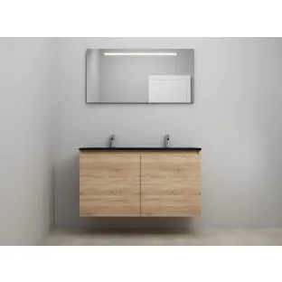 Sanilet bathroom furniture with doors - construction kit - Acrylic black - Oak - 120x46x67 cm - 2 doors - 2 tap holes - LED mirror