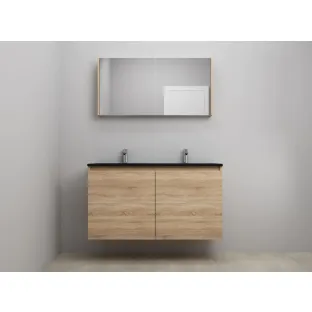 Sanilet bathroom furniture with doors - construction kit - Acrylic black - Oak - 120x46x67 cm - 2 doors - 2 tap holes - Mirror cabinet