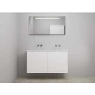 Sanilet bathroom furniture with doors - construction kit - Acrylic white - High-gloss white - 120x46x67 cm - 2 doors - No tap hole - LED mirror