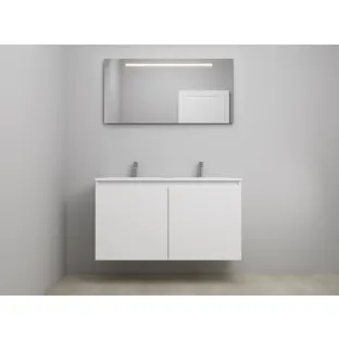 Sanilet bathroom furniture with doors - construction kit - Acrylic white - High-gloss white - 120x46x67 cm - 2 doors - 2 tap holes - LED mirror