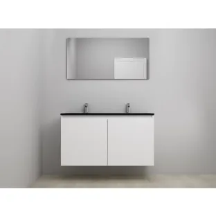 Sanilet bathroom furniture with doors - construction kit - Acrylic black - High-gloss white - 120x46x67 cm - 2 doors - 2 tap holes - With mirror