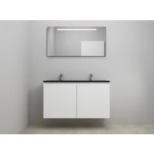 Sanilet bathroom furniture with doors - construction kit - Acrylic black - High-gloss white - 120x46x67 cm - 2 doors - 2 tap holes - LED mirror