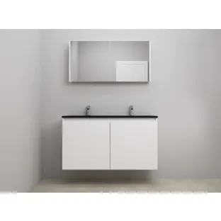 Sanilet bathroom furniture with doors - construction kit - Acrylic black - High-gloss white - 120x46x67 cm - 2 doors - 2 tap holes - Mirror cabinet