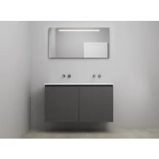 Sanilet bathroom furniture with doors - construction kit - Acrylic white - Matt anthracite - 120x46x67 cm - 2 doors - No tap hole - LED mirror