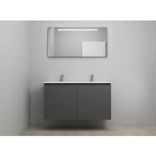 Sanilet bathroom furniture with doors - construction kit - Acrylic white - Matt anthracite - 120x46x67 cm - 2 doors - 2 tap holes - LED mirror