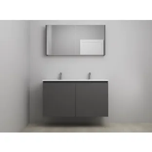 Sanilet bathroom furniture with doors - assembled - Acrylic white - Matt anthracite - 120x46x67 cm - 2 doors - 2 tap holes - Mirror cabinet