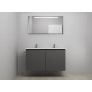 Sanilet bathroom furniture with doors - construction kit - Porcelain - Matt anthracite - 120x46x67 cm - 2 doors - 2 tap holes - LED mirror