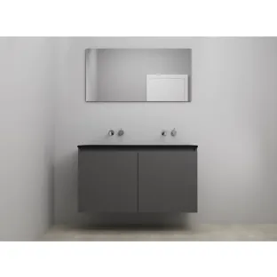 Sanilet bathroom furniture with doors - construction kit - Acrylic black - Matt anthracite - 120x46x67 cm - 2 doors - No tap hole - With mirror