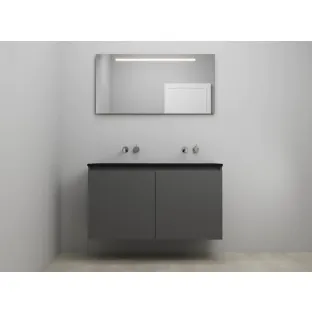 Sanilet bathroom furniture with doors - construction kit - Acrylic black - Matt anthracite - 120x46x67 cm - 2 doors - No tap hole - LED mirror