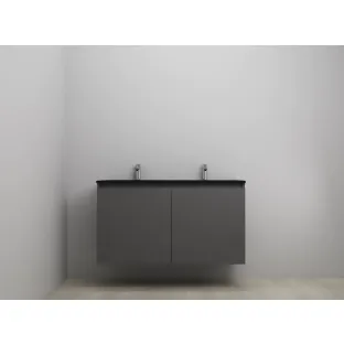 Sanilet bathroom furniture with doors - assembled - Acrylic black - Matt anthracite - 120x46x67 cm - 2 doors - 2 tap holes - Without mirror