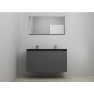 Sanilet bathroom furniture with doors - construction kit - Acrylic black - Matt anthracite - 120x46x67 cm - 2 doors - 2 tap holes - With mirror