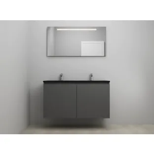 Sanilet bathroom furniture with doors - construction kit - Acrylic black - Matt anthracite - 120x46x67 cm - 2 doors - 2 tap holes - LED mirror