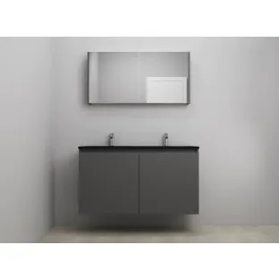 Sanilet bathroom furniture with doors - construction kit - Acrylic black - Matt anthracite - 120x46x67 cm - 2 doors - 2 tap holes - Mirror cabinet