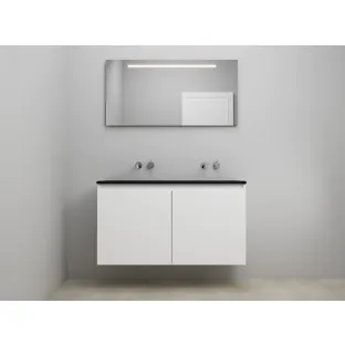 Sanilet bathroom furniture with doors - assembled - Acrylic black - Matt white - 120x46x67 cm - 2 doors - No tap hole - LED mirror