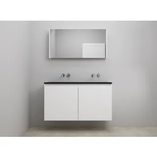 Sanilet bathroom furniture with doors - assembled - Acrylic black - Matt white - 120x46x67 cm - 2 doors - No tap hole - Mirror cabinet