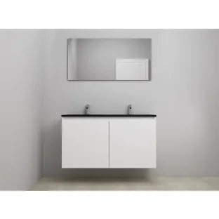 Sanilet bathroom furniture with doors - construction kit - Acrylic black - Matt white - 120x46x67 cm - 2 doors - 2 tap holes - With mirror