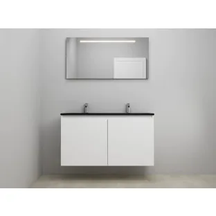 Sanilet bathroom furniture with doors - construction kit - Acrylic black - Matt white - 120x46x67 cm - 2 doors - 2 tap holes - LED mirror