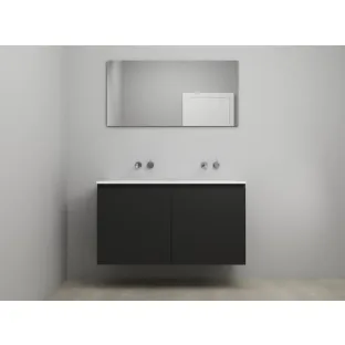 Sanilet bathroom furniture with doors - construction kit - Acrylic white - Matt black - 120x46x67 cm - 2 doors - No tap hole - With mirror