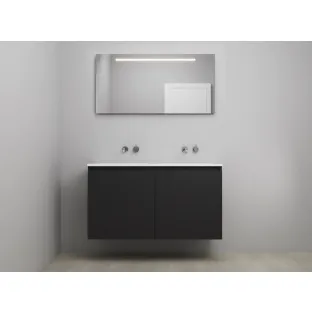 Sanilet bathroom furniture with doors - construction kit - Acrylic white - Matt black - 120x46x67 cm - 2 doors - No tap hole - LED mirror