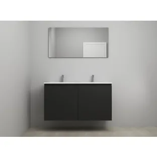 Sanilet bathroom furniture with doors - construction kit - Acrylic white - Matt black - 120x46x67 cm - 2 doors - 2 tap holes - With mirror