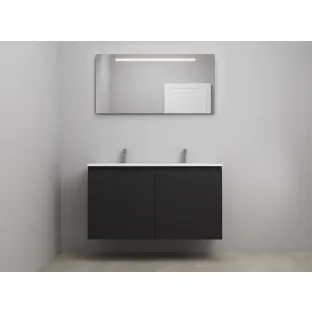 Sanilet bathroom furniture with doors - construction kit - Acrylic white - Matt black - 120x46x67 cm - 2 doors - 2 tap holes - LED mirror