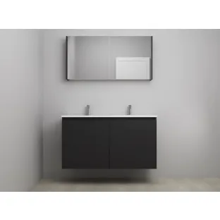 Sanilet bathroom furniture with doors - construction kit - Acrylic white - Matt black - 120x46x67 cm - 2 doors - 2 tap holes - Mirror cabinet