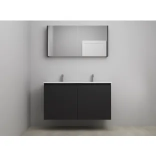 Sanilet bathroom furniture with doors - assembled - Porcelain - Matt black - 120x46x67 cm - 2 doors - 2 tap holes - Mirror cabinet