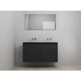 Sanilet bathroom furniture with doors - construction kit - Acrylic black - Matt black - 120x46x67 cm - 2 doors - No tap hole - With mirror