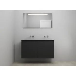 Sanilet bathroom furniture with doors - construction kit - Acrylic black - Matt black - 120x46x67 cm - 2 doors - No tap hole - LED mirror