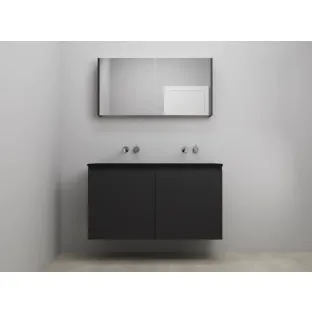 Sanilet bathroom furniture with doors - construction kit - Acrylic black - Matt black - 120x46x67 cm - 2 doors - No tap hole - Mirror cabinet