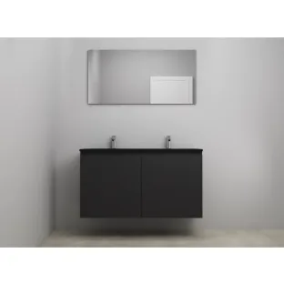 Sanilet bathroom furniture with doors - construction kit - Acrylic black - Matt black - 120x46x67 cm - 2 doors - 2 tap holes - With mirror