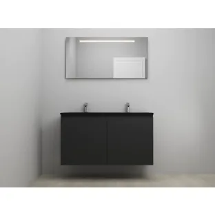 Sanilet bathroom furniture with doors - construction kit - Acrylic black - Matt black - 120x46x67 cm - 2 doors - 2 tap holes - LED mirror