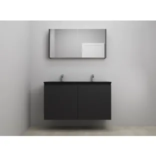 Sanilet bathroom furniture with doors - construction kit - Acrylic black - Matt black - 120x46x67 cm - 2 doors - 2 tap holes - Mirror cabinet