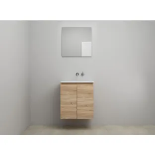 Sanilet bathroom furniture with doors - construction kit - Acrylic white - Oak - 60x46x67 cm - 2 doors - No tap hole - With mirror