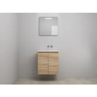 Sanilet bathroom furniture with doors - construction kit - Acrylic white - Oak - 60x46x67 cm - 2 doors - No tap hole - LED mirror