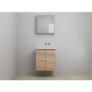 Sanilet bathroom furniture with doors - construction kit - Acrylic white - Oak - 60x46x67 cm - 2 doors - No tap hole - Mirror cabinet