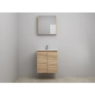 Sanilet bathroom furniture with doors - construction kit - Acrylic white - Oak - 60x46x67 cm - 2 doors - 1 tap hole - Mirror cabinet