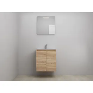 Sanilet bathroom furniture with doors - construction kit - Porcelain - Oak - 60x46x67 cm - 2 doors - 1 tap hole - LED mirror