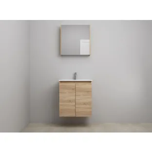 Sanilet bathroom furniture with doors - construction kit - Porcelain - Oak - 60x46x67 cm - 2 doors - 1 tap hole - Mirror cabinet