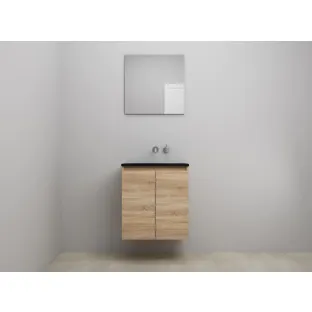 Sanilet bathroom furniture with doors - construction kit - Acrylic black - Oak - 60x46x67 cm - 2 doors - No tap hole - With mirror