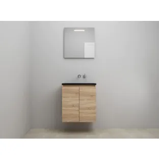 Sanilet bathroom furniture with doors - construction kit - Acrylic black - Oak - 60x46x67 cm - 2 doors - No tap hole - LED mirror